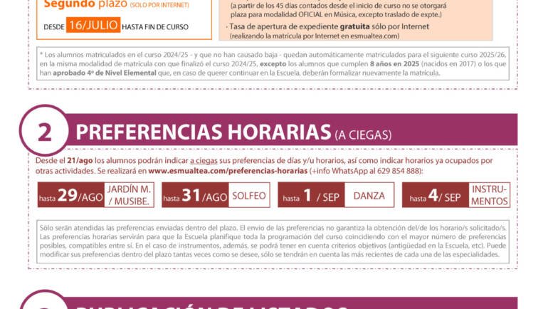 Calendario matriculación 2025-26